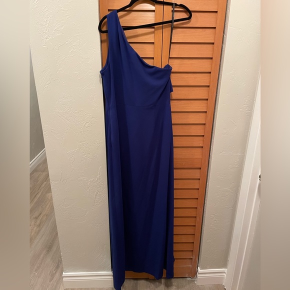 Blue Ruffle Formal Chic one-shoulder Calvin Klein Gown - Picture 3 of 3